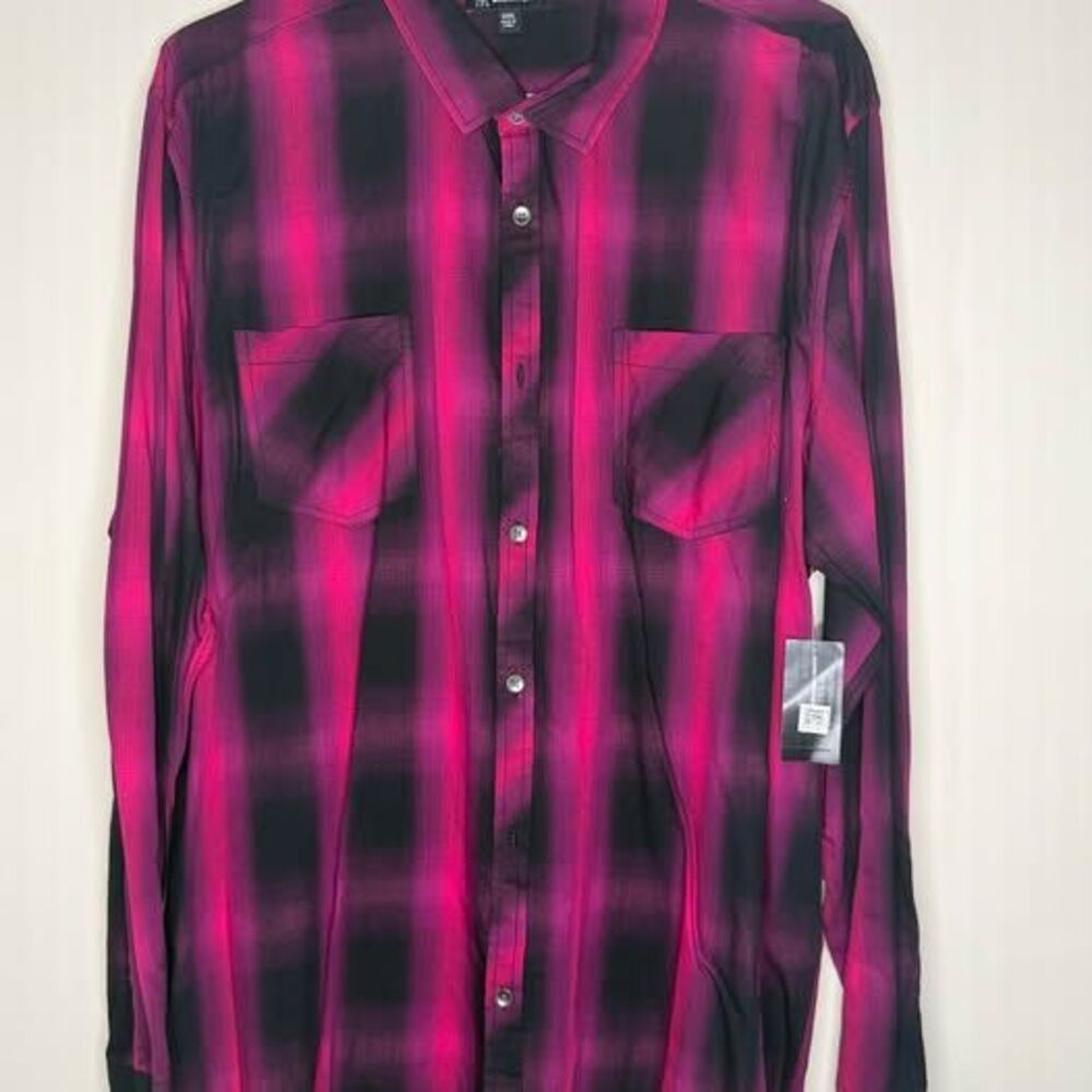 INC International Concepts Plaid Button Up Shirt Pink Black XXXL